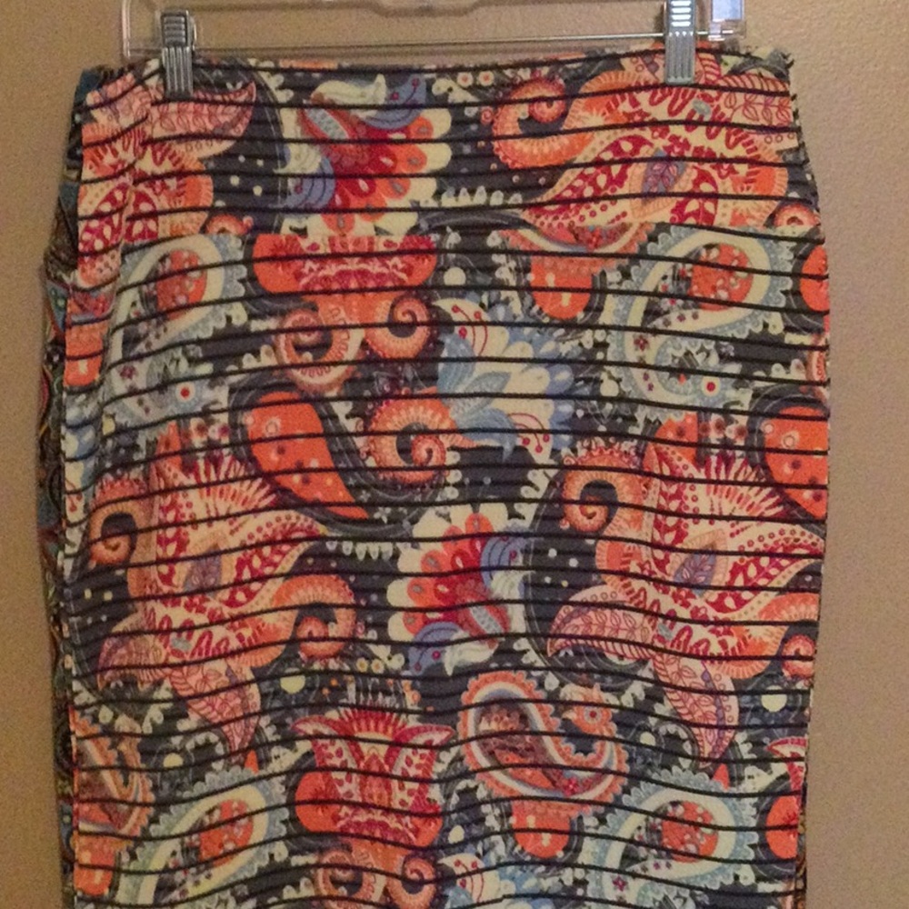 Like new Lularoe Cassie Skirt, XL. Paisley pattern- gray with blue, peach, cream
